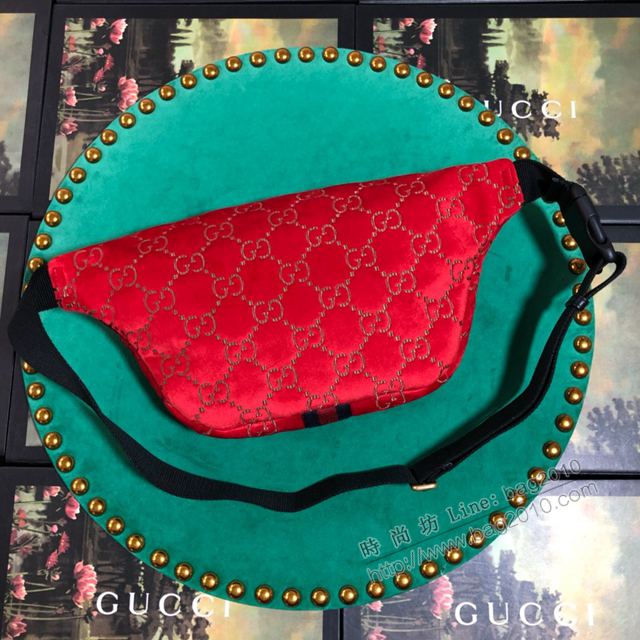 Gucci包 古馳女包 574968 G家新款 進口牛皮古奇腰包 紅絨  gudj1002